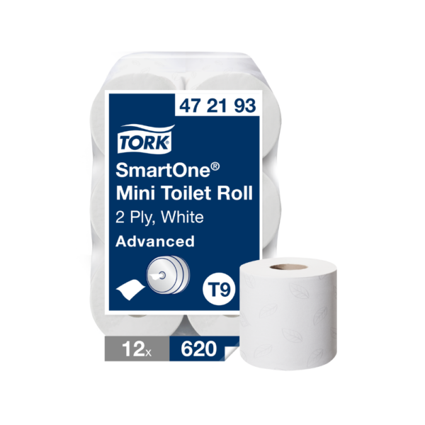 Tork SmartOne Mini Toilettenpapier Weiß, 2-lagig, 12 × 620 Blatt, T9 Kompatibilität, Advanced, 472193