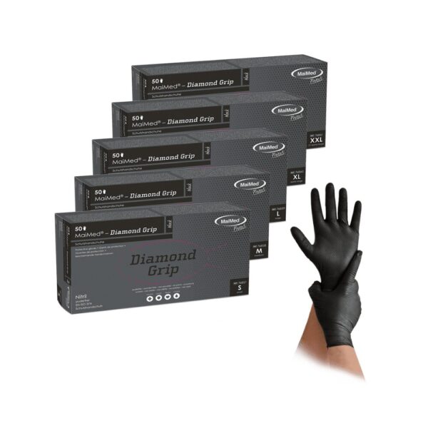 MaiMed Diamond Grip Schutzhandschuhe, Einmalhandschuhe, Nitrilhandschuhe, 100% latex- und puderfrei