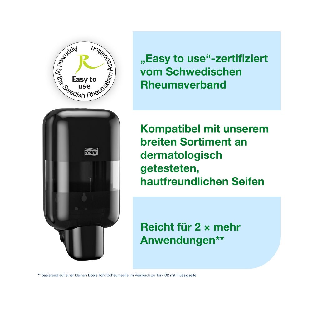 Tork Mini Spender für Seifen und Händedesinfektionsmittel Schwarz, S5 Kompatibilität, geeignet für Schaumseife, Flüssigseife, Gel und Lotion, Elevation Design, 565208 – Bild 2