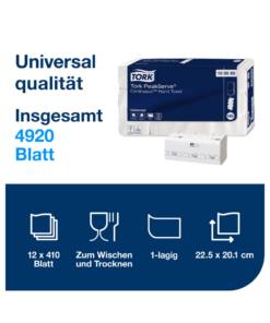 Alternative view of Tork Papierhandtücher H5 Weiß, PeakServe Endlos Handtuchpapier, Universal-Qualität, Falthandtücher komprimiert, 1-lagig, 12 × 410 Tücher, H5 Kompatibilität, 100585