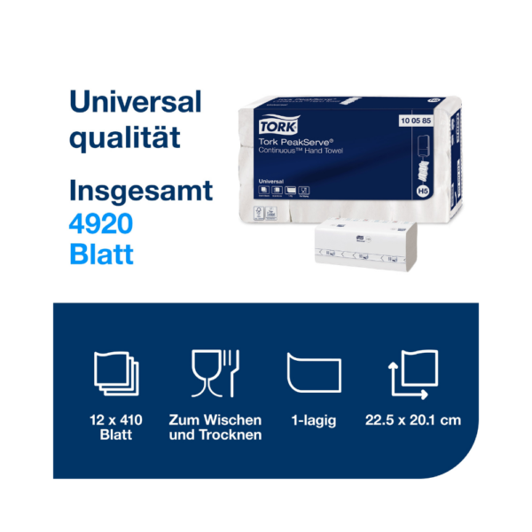 Alternative view of Tork Papierhandtücher H5 Weiß, PeakServe Endlos Handtuchpapier, Universal-Qualität, Falthandtücher komprimiert, 1-lagig, 12 × 410 Tücher, H5 Kompatibilität, 100585