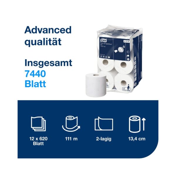 Alternative view of Tork SmartOne Mini Toilettenpapier Weiß, 2-lagig, 12 × 620 Blatt, T9 Kompatibilität, Advanced, 472193