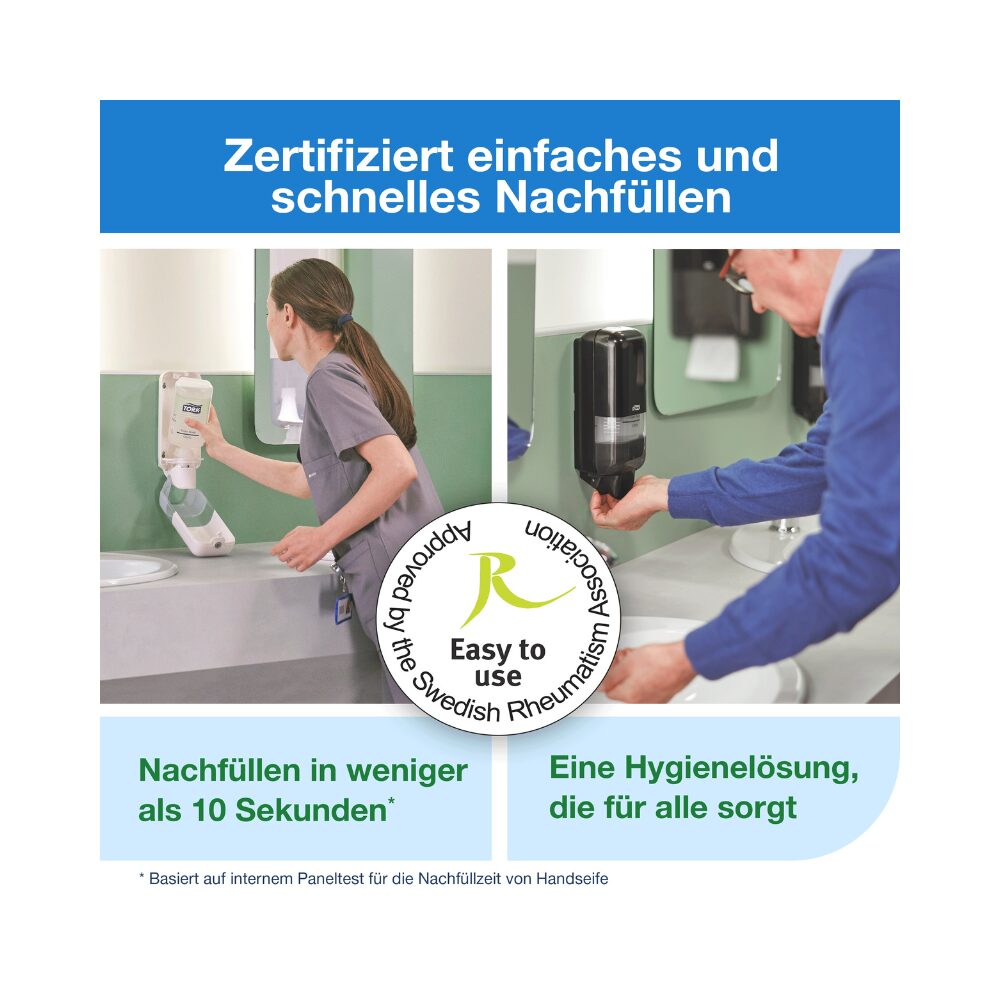 Tork Schaumseife, Handseife Mild Duftend, S4 Kompatibilität, 6 x 1.000 ml, 520501 – Bild 6